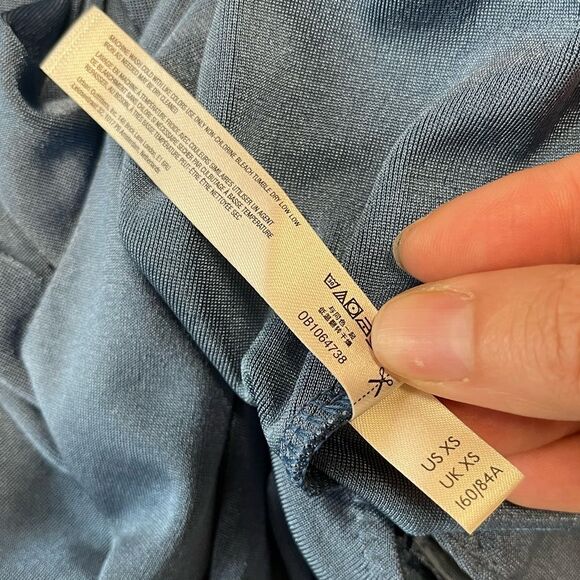 Free People | Turnt Sheen Bodysuit in Blue Metal Long Sleeve Slinky Top Thong XS - Picture 7 of 8